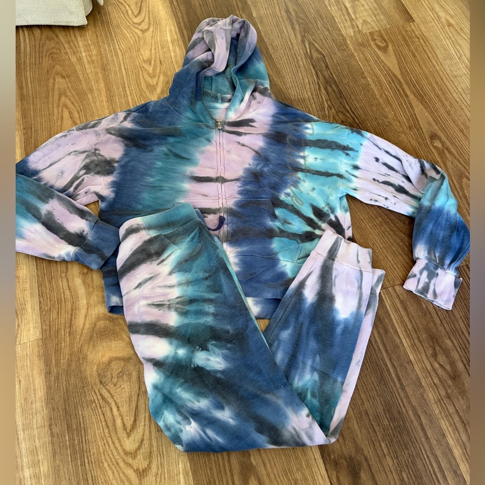 Justice Girls Sweatsuit Tie Dye Purple 12 Active Multicolor